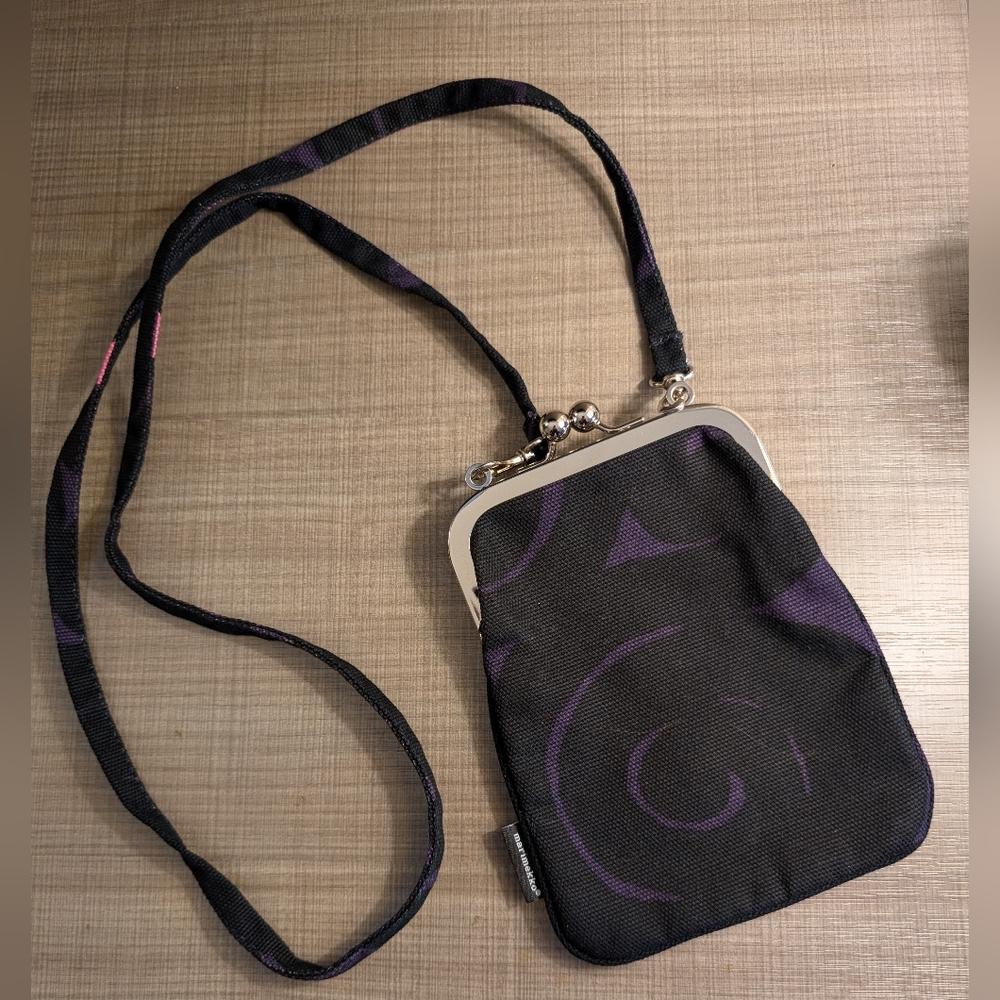 Marimekko Small Black and Purple Women's crossbody Purse. Cotton